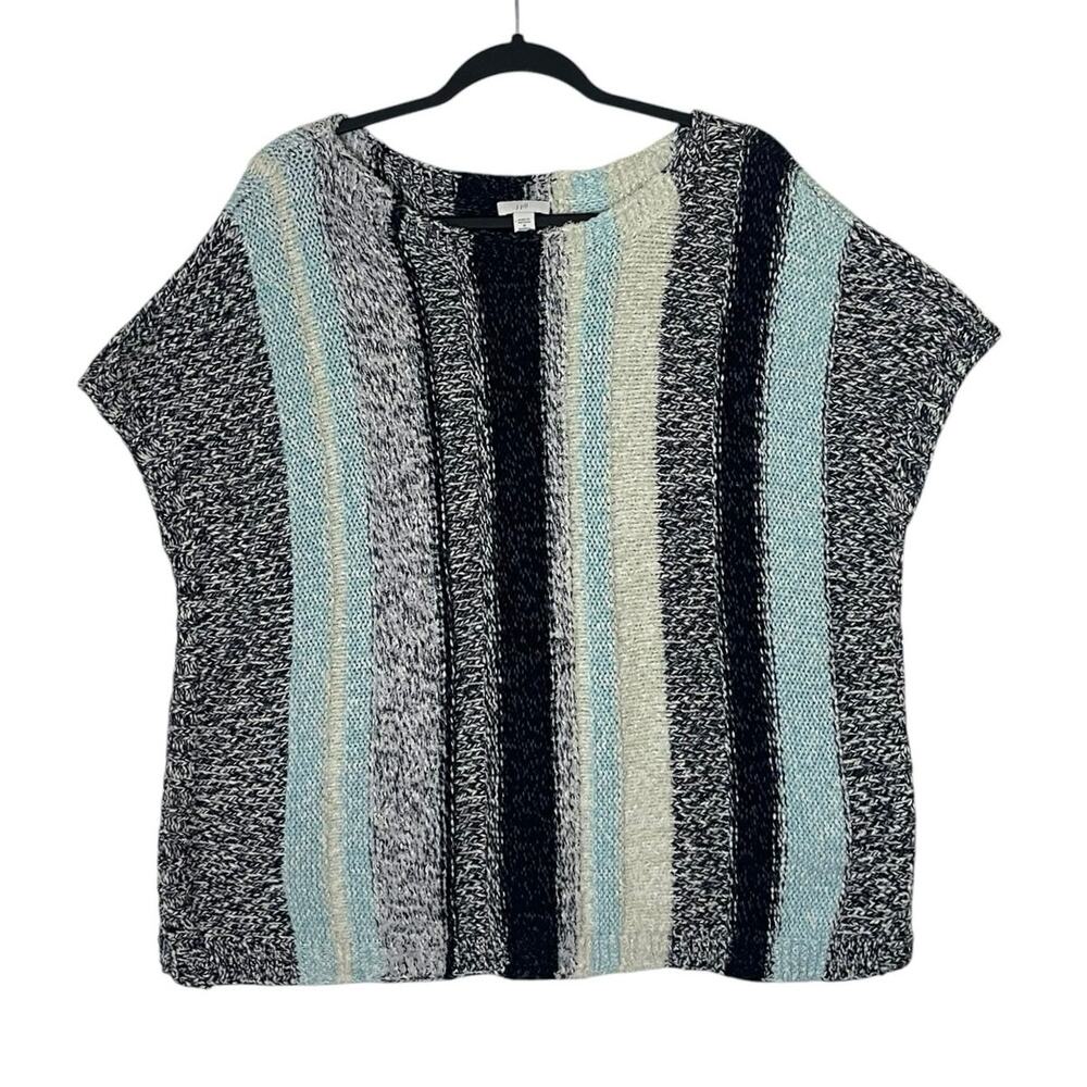 J. Jill Sweater Short Cap Sleeve Cotton Blend Knit Stripe Sweater Size 1X Costal - Picture 7 of 11